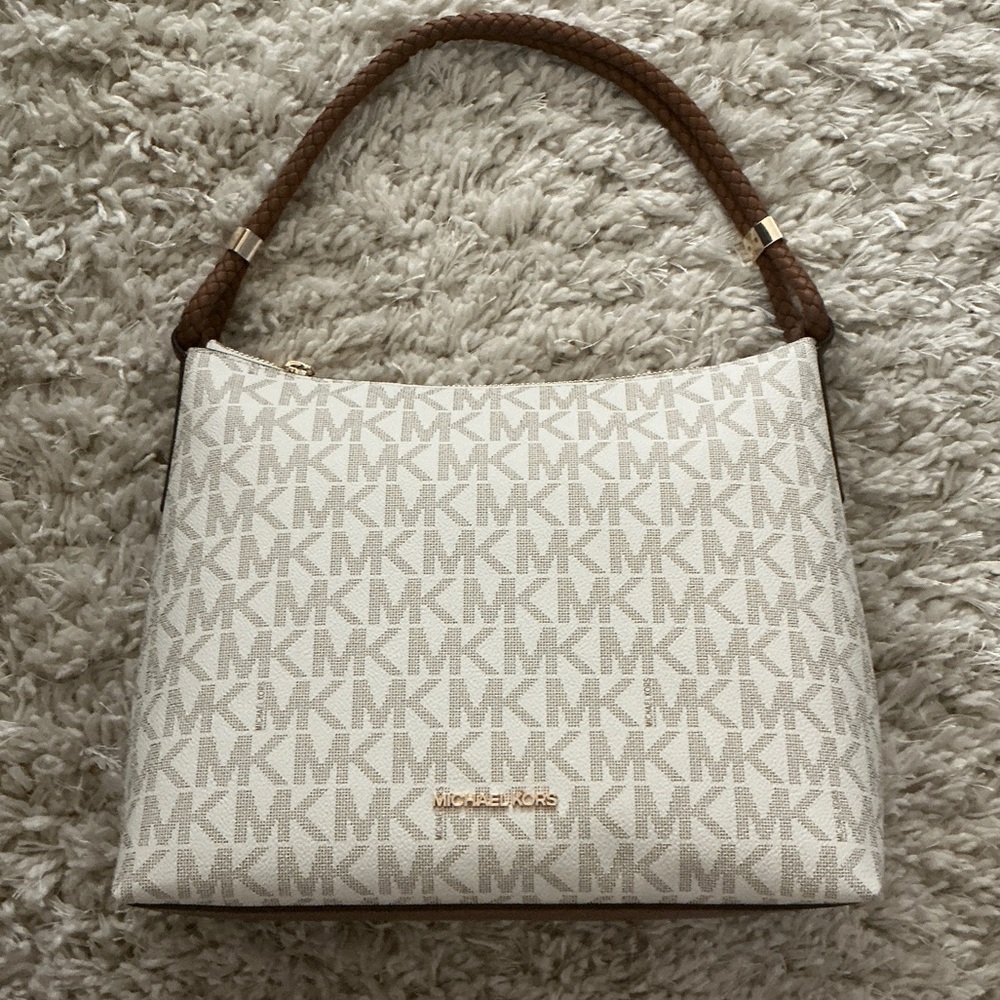 Michael Kors Cream and Brown Monogram Shoulder Bag